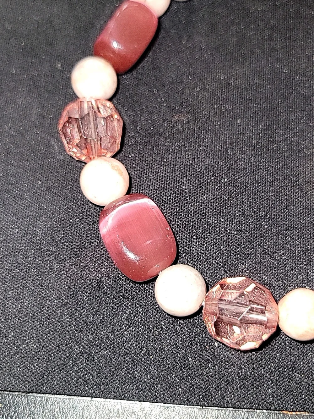 Handmade Beaded Wrist Phone Lanyard Keychain Bracelet Pink Cat's Eye Crystal